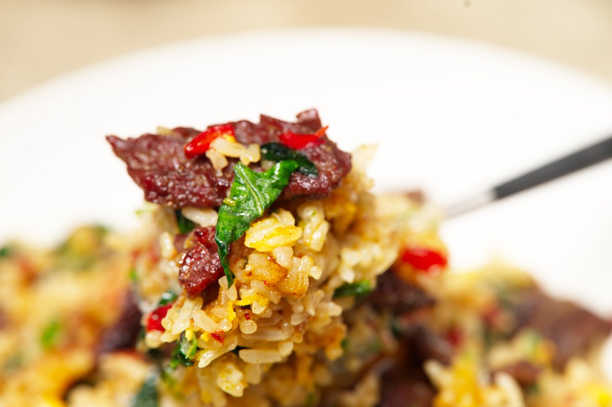 recipe card caramelized steak fried rice