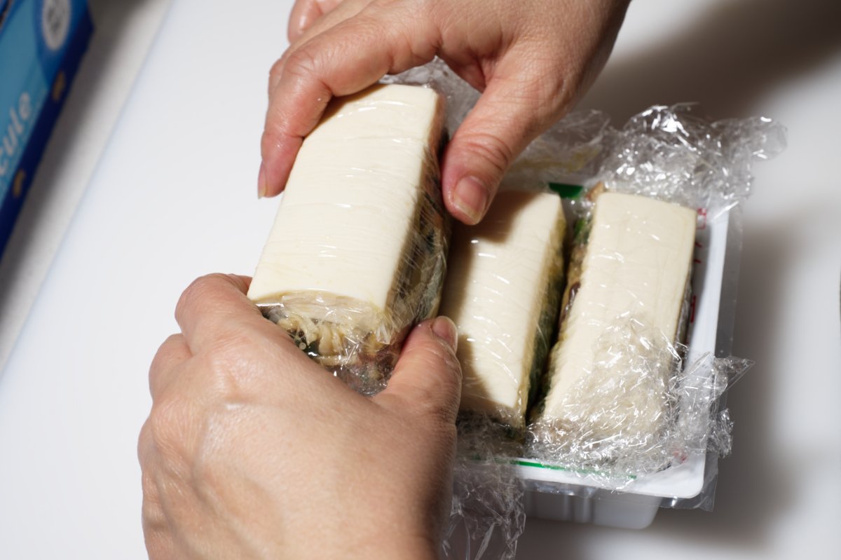 packing terrine into tofu container