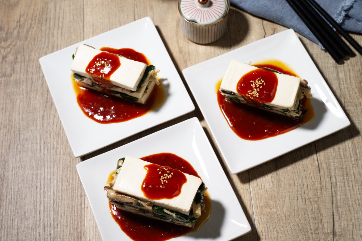 plating chilled tofu terrine