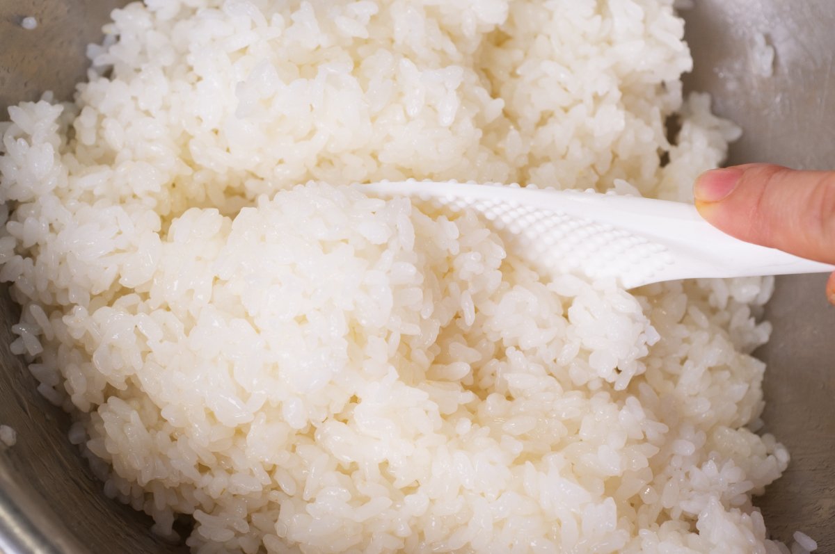 mixing the rice again california rolls