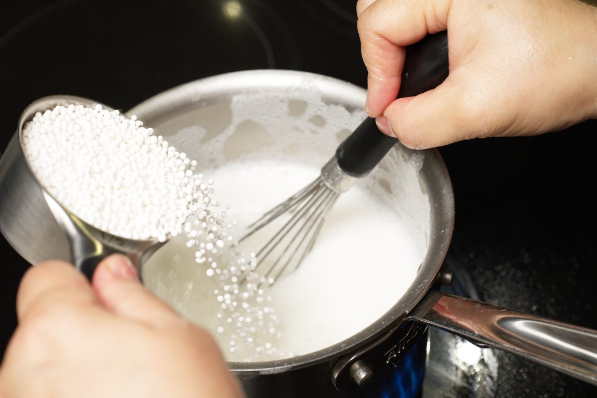 whisking in the tapioca pearls