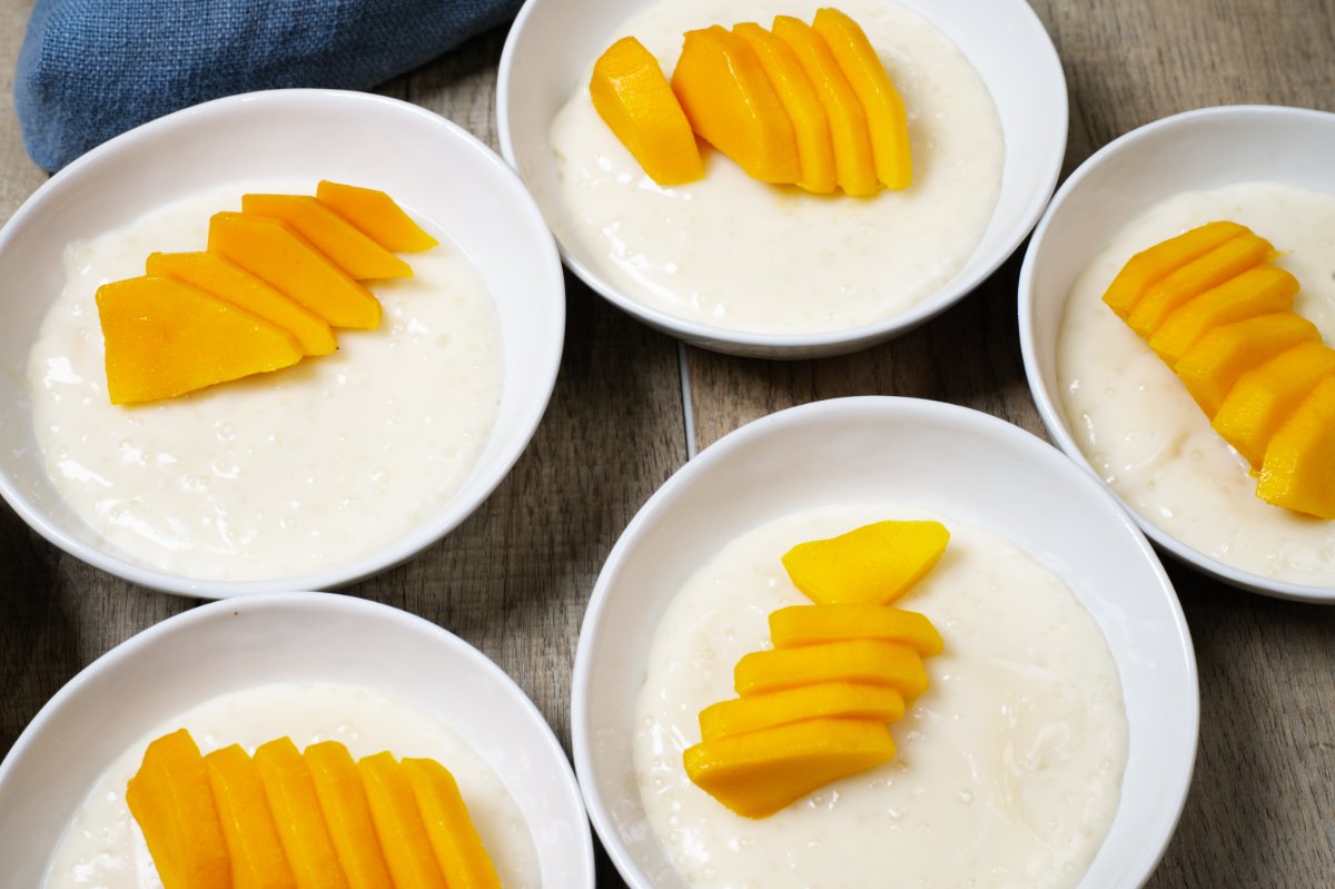 coconut tapioca with mango on top