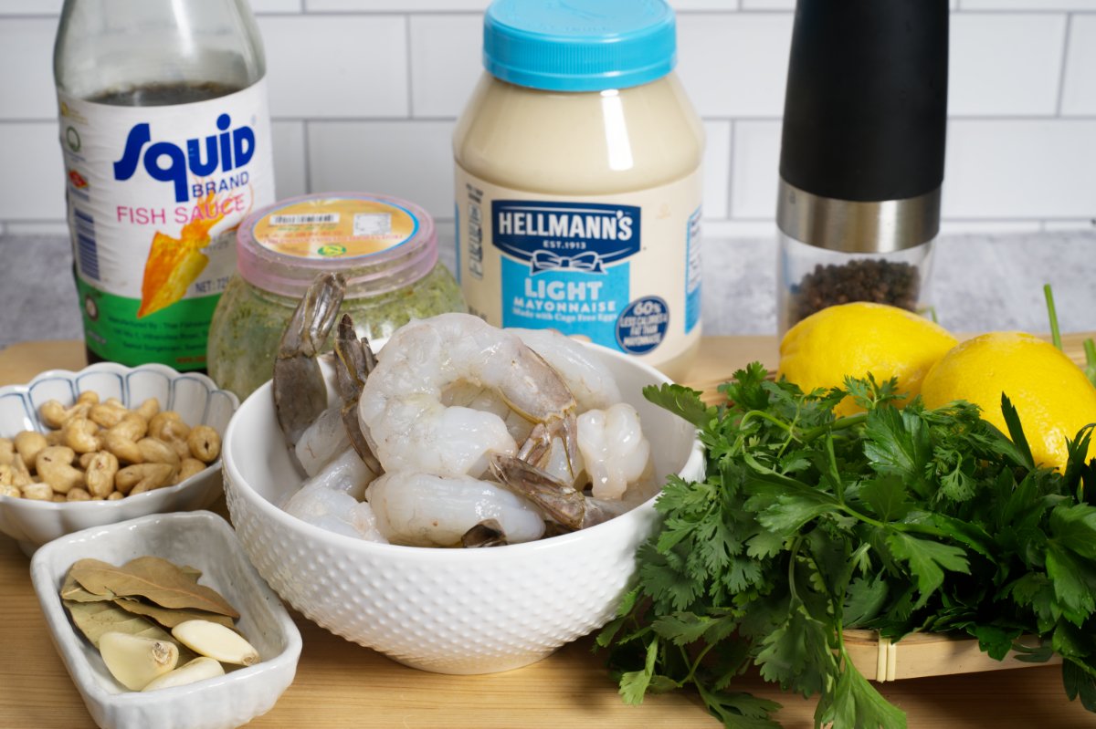ingredients pic for chilled shrimp with asian pesto