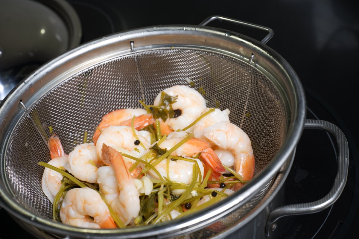 draining the shrimp