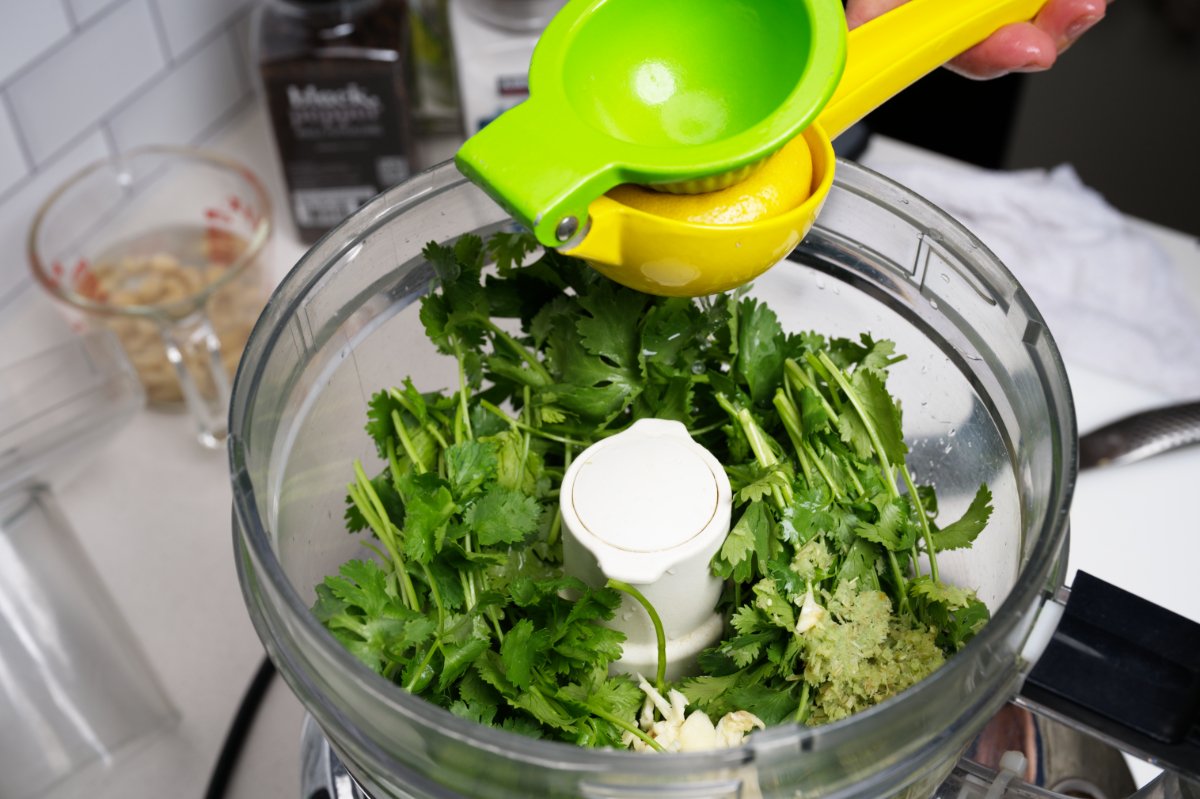 juicig lemon for chilled shrimp with asian pesto