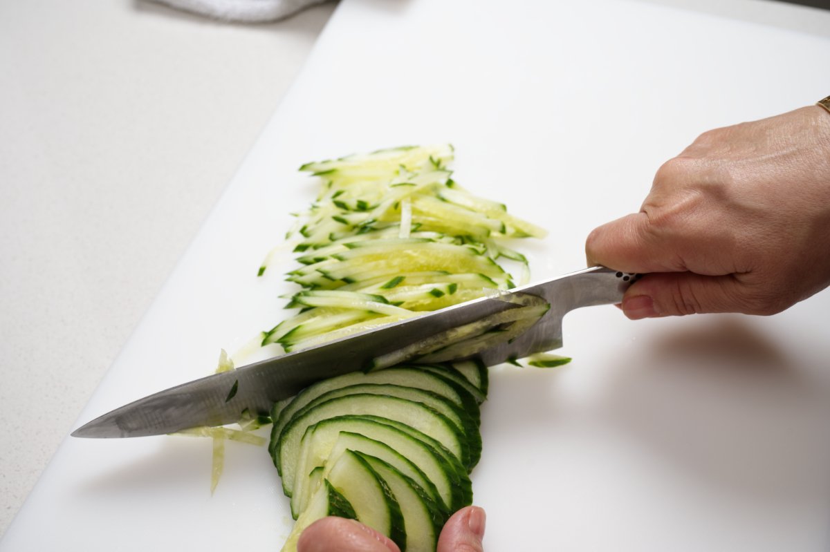 cutting matchsticks chilled watermelon cucumber soup