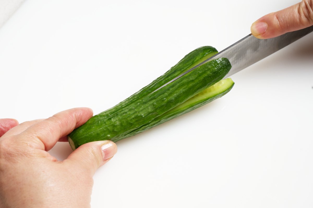 slicing the cucumber
