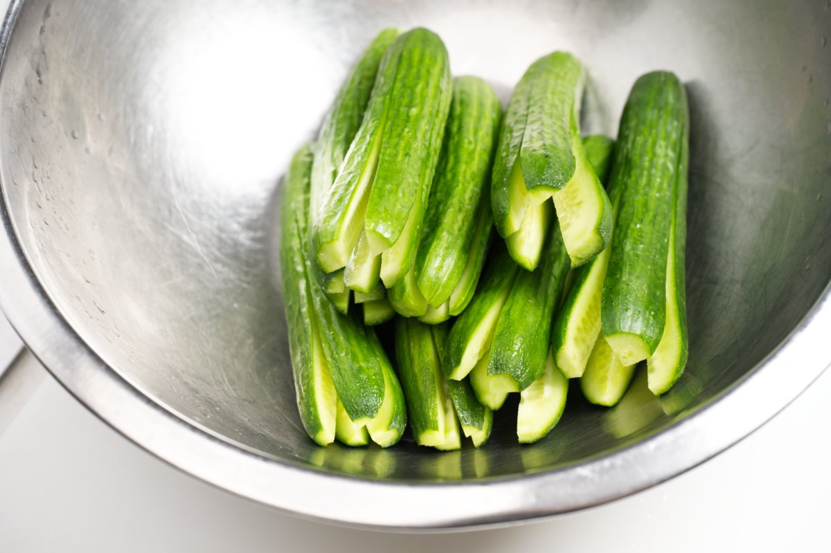 prepped cukes in large bowl