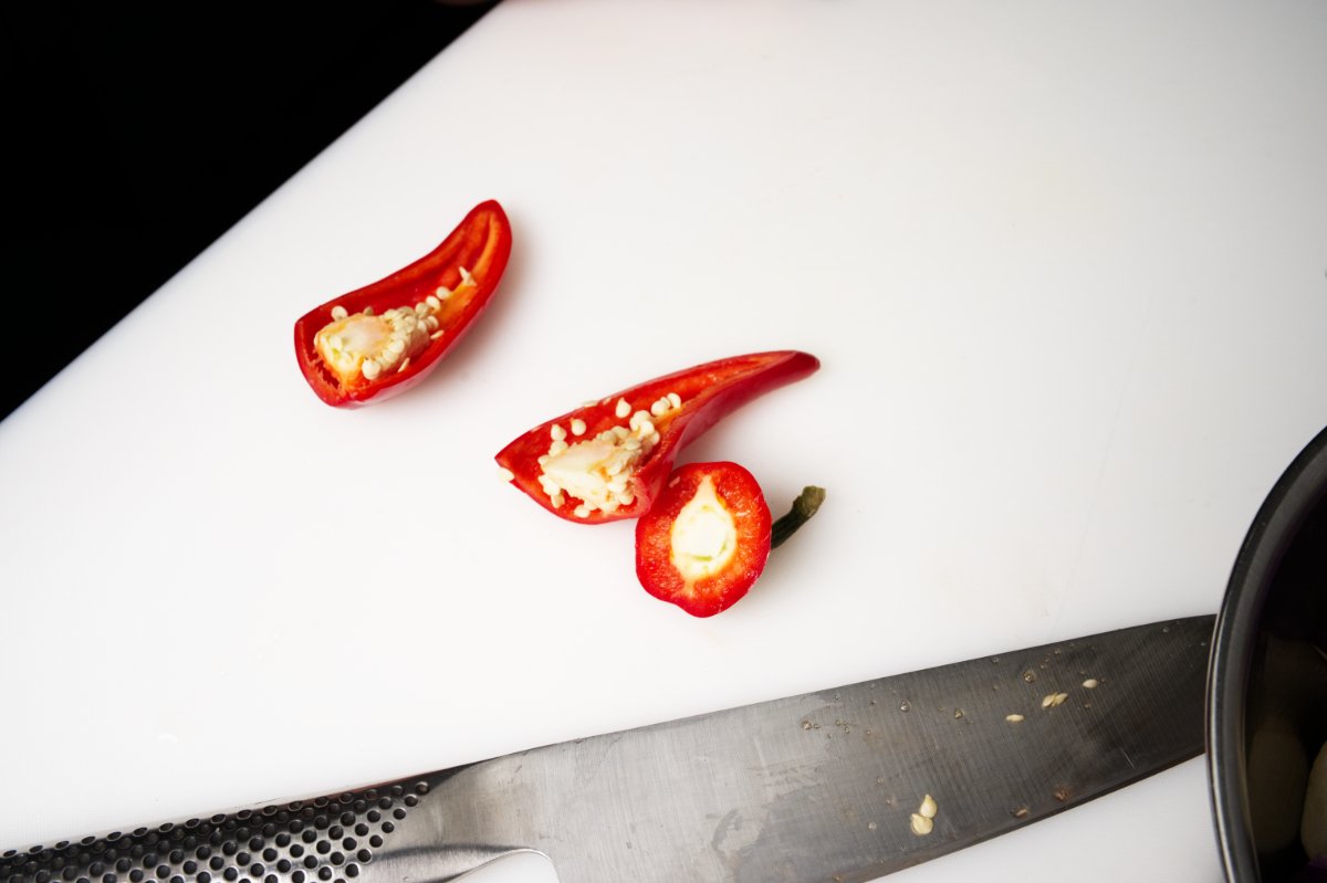 removing seeds from the chilis