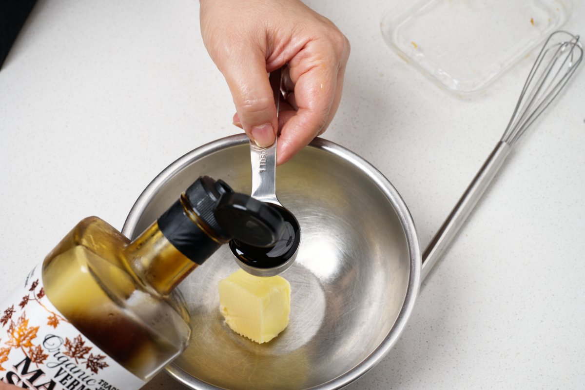 adding syrup slow roasted okinawan potatoes