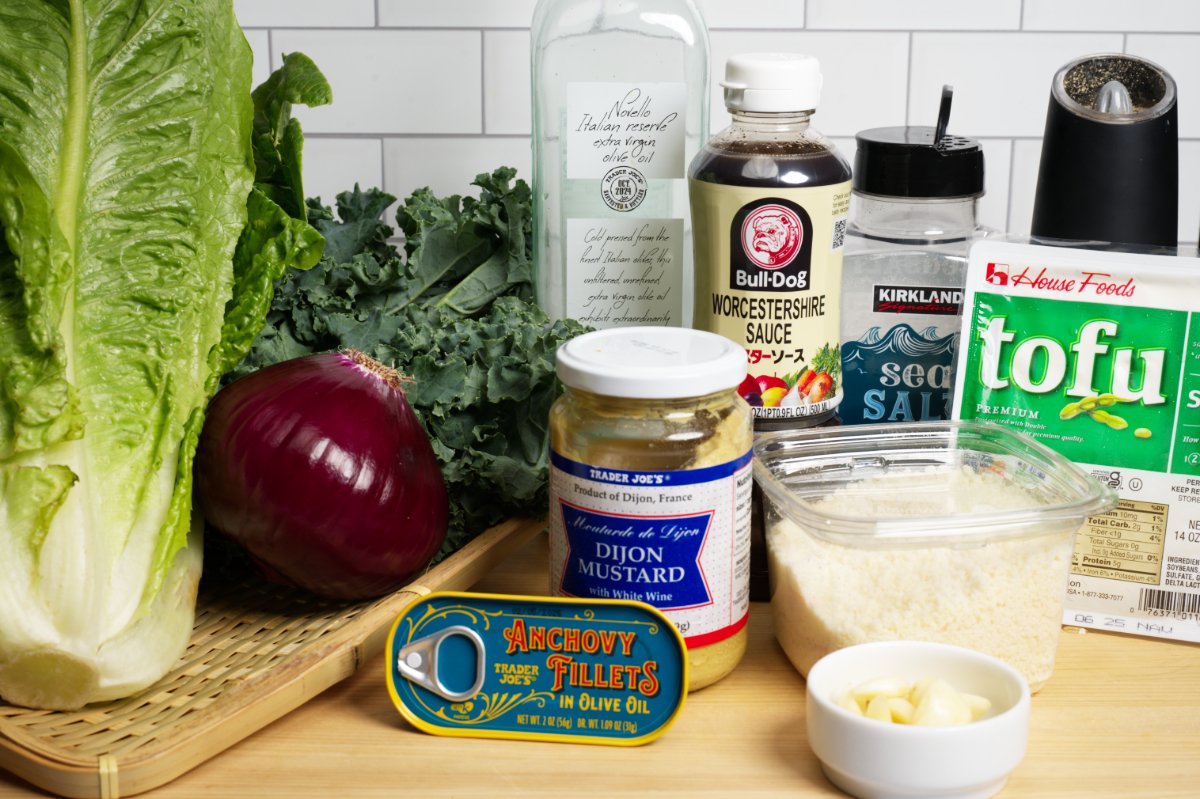 ingredient pic for kale caesar salad.