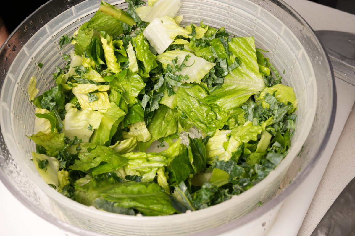 washing greens in salad spinner