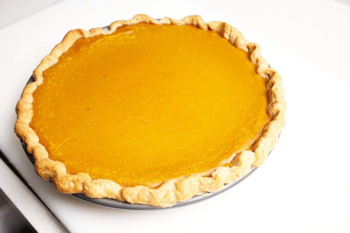 cooling kabocha pie on counter