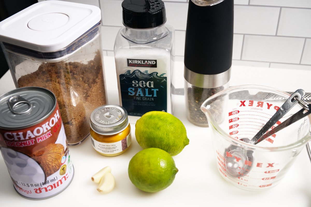 pic of the dressing ingredients for green papaya slaw