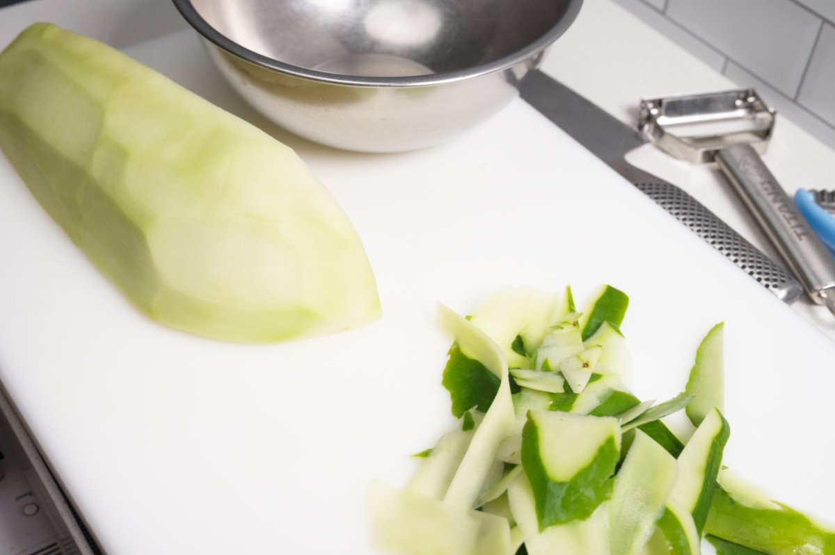 peeling papaya for slaw