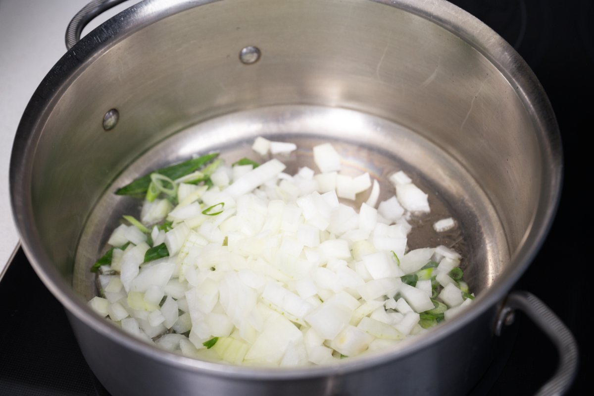 sautéing aromatics for beef sundubu-jjigae