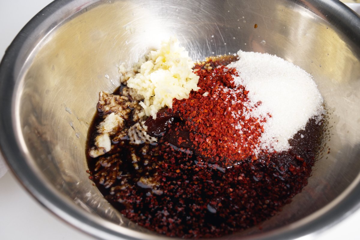 marinade ingredients in bowl for spicy Korean braised chicken