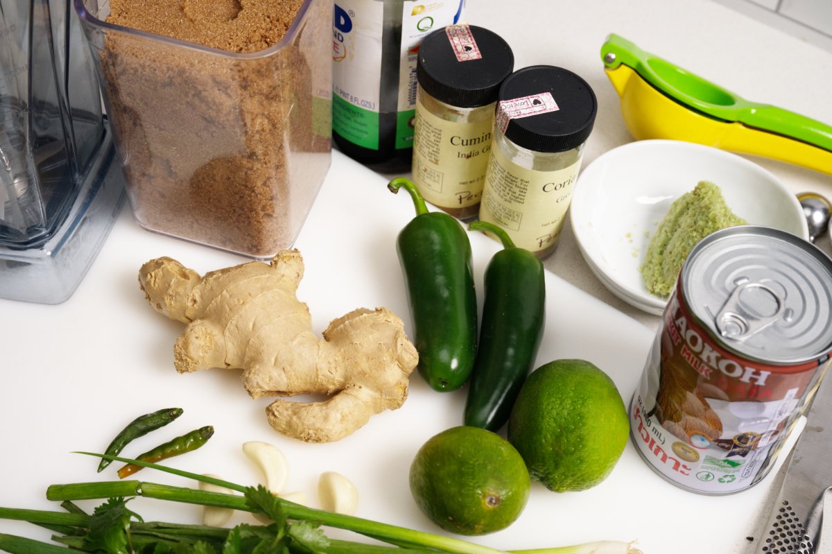 ingredients for green curry wings marinade