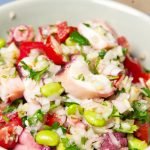 recipe card close up photo of octopus ceviche